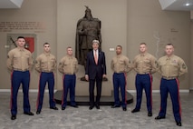 The Marines of Marine Corps Embassy Security Group Detachment Tirana and Secretary of State Mr. John Kerry.