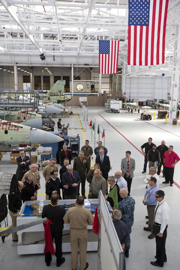 Commandant of the Marine Corps Gen. Robert B. Neller visits the Fleet Readiness Center Southwest (FRCSW) at Naval Air Station North Island, Calif., Feb. 19, 2016. Neller toured the depot to observe the FA-18 maintenance repair process. (U.S. Marine Corps photo by Staff Sgt. Gabriela Garcia/Released)
