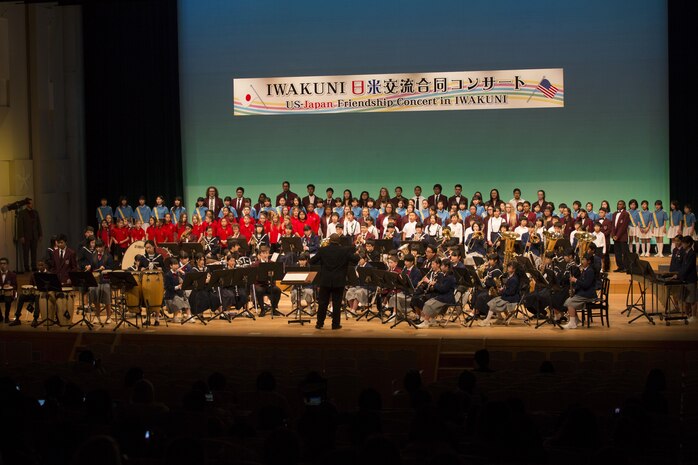 Matthew C. Perry Elementary and High School students on Marine Corps Air Station Iwakuni, Japan, and Japanese students from the surrounding area participated in the 6th Annual Friendship Concert at Sinfonia Iwakuni Concert Hall, Iwakuni City, Feb. 20, 2016. The students practiced together weekly in preparation for the concert. Events like these allow the children of both nations to learn to work together despite language barriers and tighten the friendship between the U.S. and Japan.