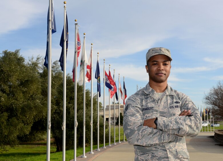 Staff Sgt. Shedrick Lambert, 48th Intelligence Squadron, supervisor of knowledge management. (U.S. Air Force photo by Schelli T. Jones)