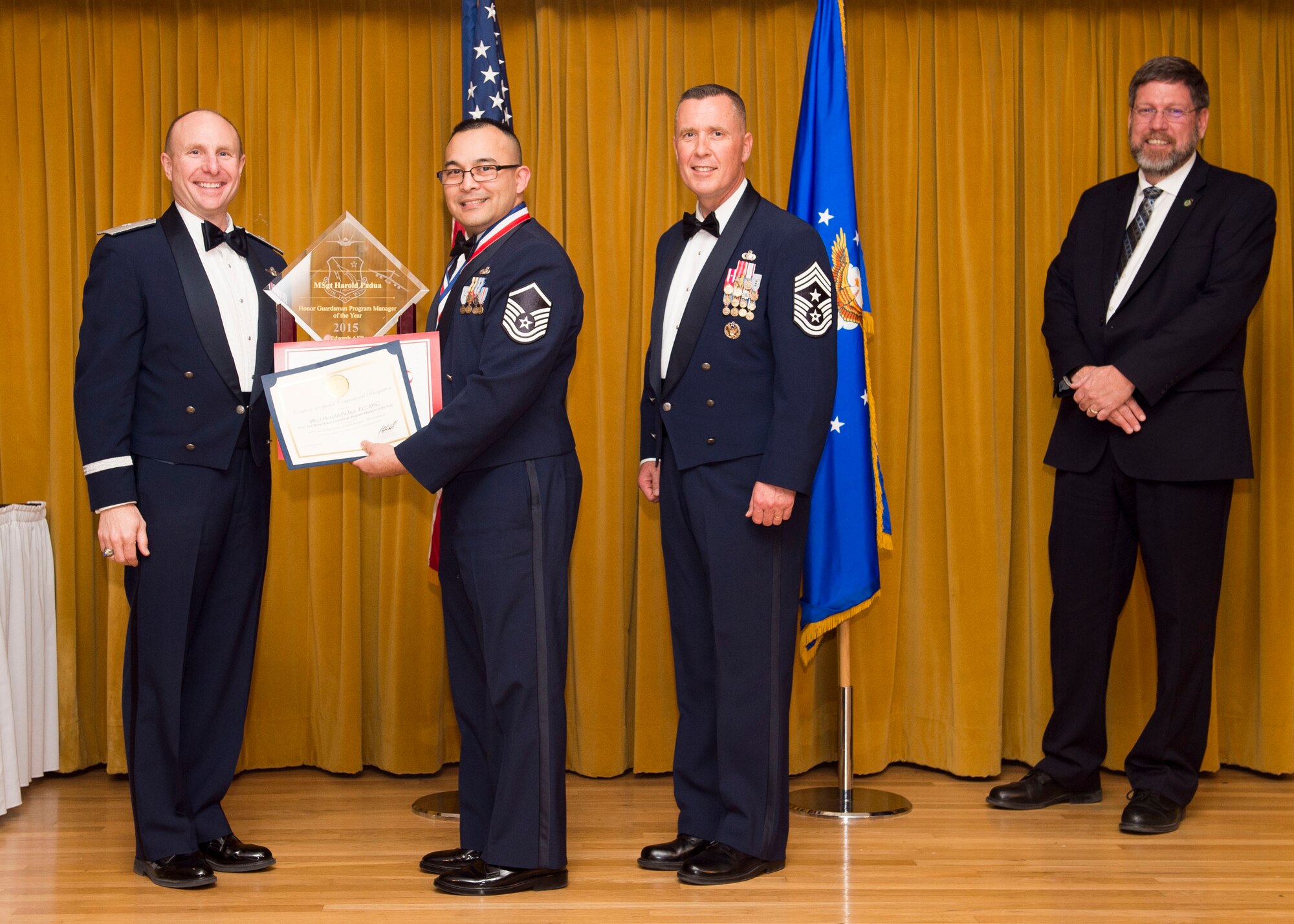 2015 Honor Guardsman Program Manager of the Year – Master Sgt. Harold Padua, 412th Mission Support Group. (U.S. Air Force photo by Ethan Wagner)
