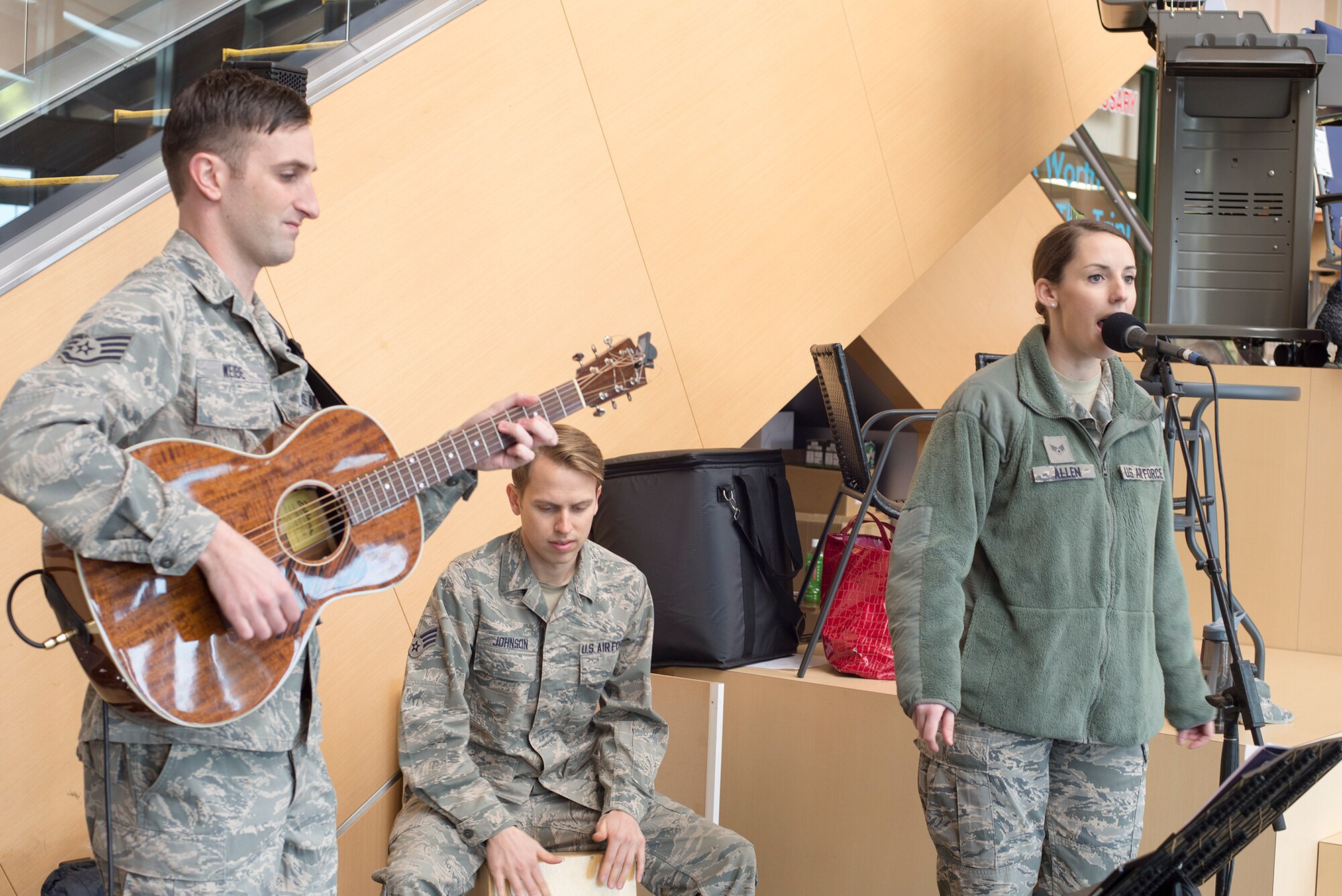Band of the Pacific members perform during the Military Saves Week kickoff event at Yokota Air Base, Japan, Feb. 22, 2016. Military Saves Week is part of the Department of Defense's Financial Readiness Campaign which is designed to improve mission readiness by encouraging service members and their families to lead financially stable lives. (U.S. Air Force photo by Senior Airman David C. Danford/Released)
