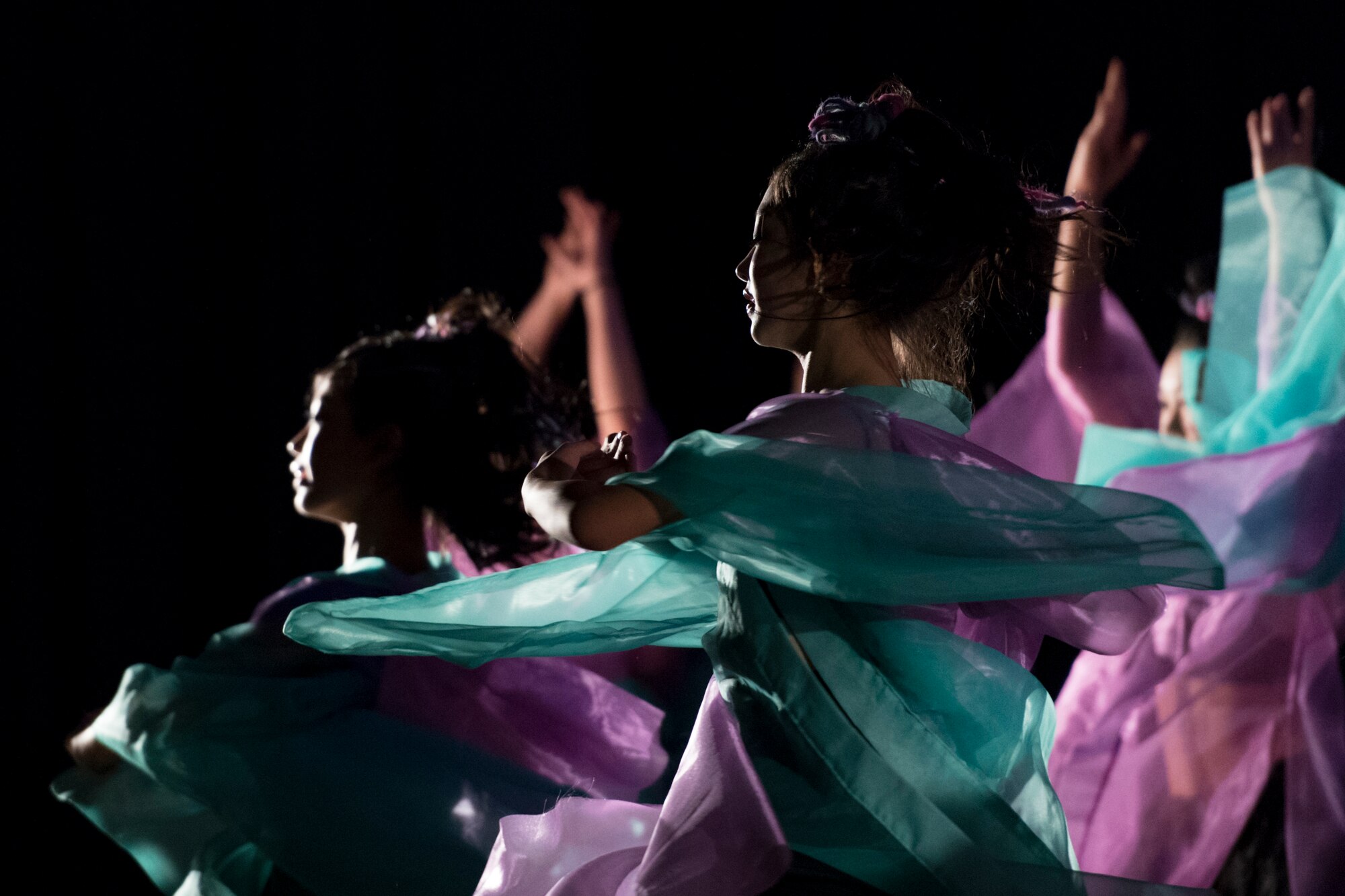 A dancer from the Fumi Dance Academy twirls around during the Japan-U.S. Joint Concert at Kotori Hall in Akishima, Tokyo, Japan, Feb. 20, 2016. In addition to the Fumi Dance Academy, Yokota Dance Company performed as well. (U.S. Air Force photo by Staff Sgt. Michael Washburn/Released)