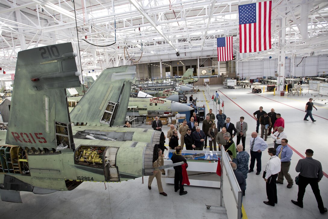 Commandant of the Marine Corps Gen. Robert B. Neller visits the Fleet Readiness Center Southwest (FRCSW) at Naval Air Station North Island, Calif., Feb. 19, 2016. Neller toured the depot to observe the FA-18 maintenance repair process. (U.S. Marine Corps photo by Staff Sgt. Gabriela Garcia/Released)