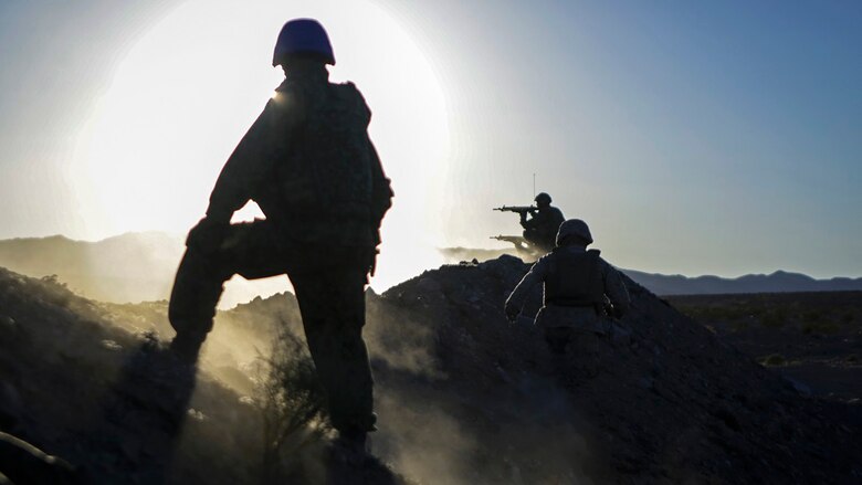 Service members assigned to the Western Army Infantry Regiment, Japan Ground Self Defense Force, fire on simulated enemy targets during Exercise Iron Fist 2016, at Marine Corps Air Ground Combat Center Twentynine Palms, Calif., Feb. 9, 2016. Iron Fist is an annual, bi-lateral training exercise between the Japan Ground Self Defense Force and Marines to strengthen warfighting capabilities in ship to shore operations.