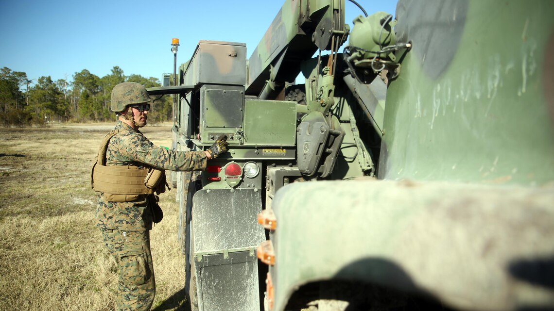 Lance Cpl. Brandon C. Waples, the recovery team leader with Combat Logistics Battalion 6, provides security for an MK36 Wrecker crew during a convoy operations exercise at Camp Lejeune, N.C., Feb. 11, 2016. The Marines encountered opposing forces during the convoy and faced both small arms and indirect fire. (Official Marine Corps photo by Cpl. Joey Mendez/Released)