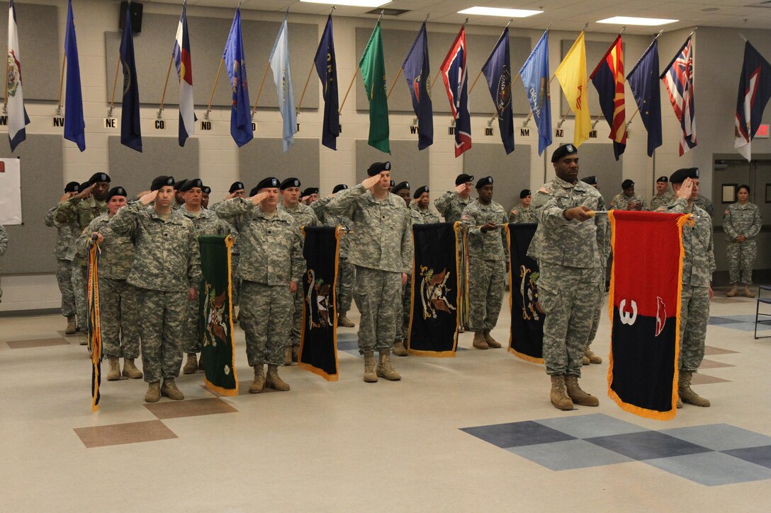 U.S. Army soldiers assigned to the 78th Training Divison stand in formation as Brig. Gen. Michael Dillard's assumes command at Joint Base McGuire-Dix-Lakehurst on Feb. 20, 2016.