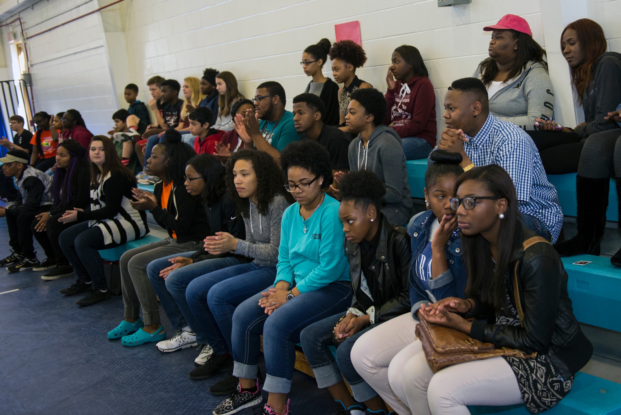 Attendees from Moody’s Youth Program listen during a Teens Preparing for the Real World seminar, Feb. 20, 2016, at Moody Air Force Base, Ga. The event is designed to give teens a blueprint on how to achieve their goals as they transition into adulthood. (U.S. Air Force photo by Airman 1st Class Greg Nash/Released) 
