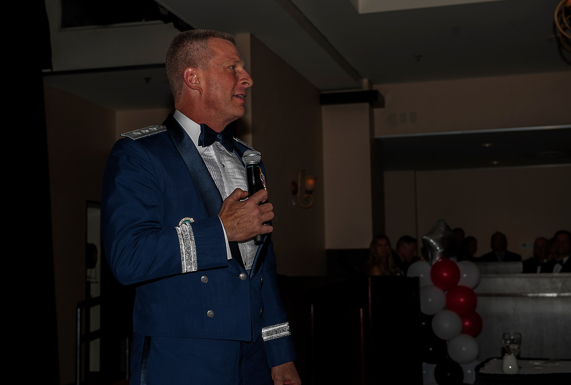 U.S. Air Force Lt. Gen. John Dolan, U.S. Forces Japan and 5th Air Force commander, speaks at the 18th Wing Annual Awards ceremony Feb. 20, 2016, at Kadena Air Base, Japan.  Dolan spoke about how Airmen are important to carrying out Kadena’s mission and encouraged Team Kadena to continue performing at its best (U.S. Air Force photo by Airman 1st Class Corey M. Pettis)