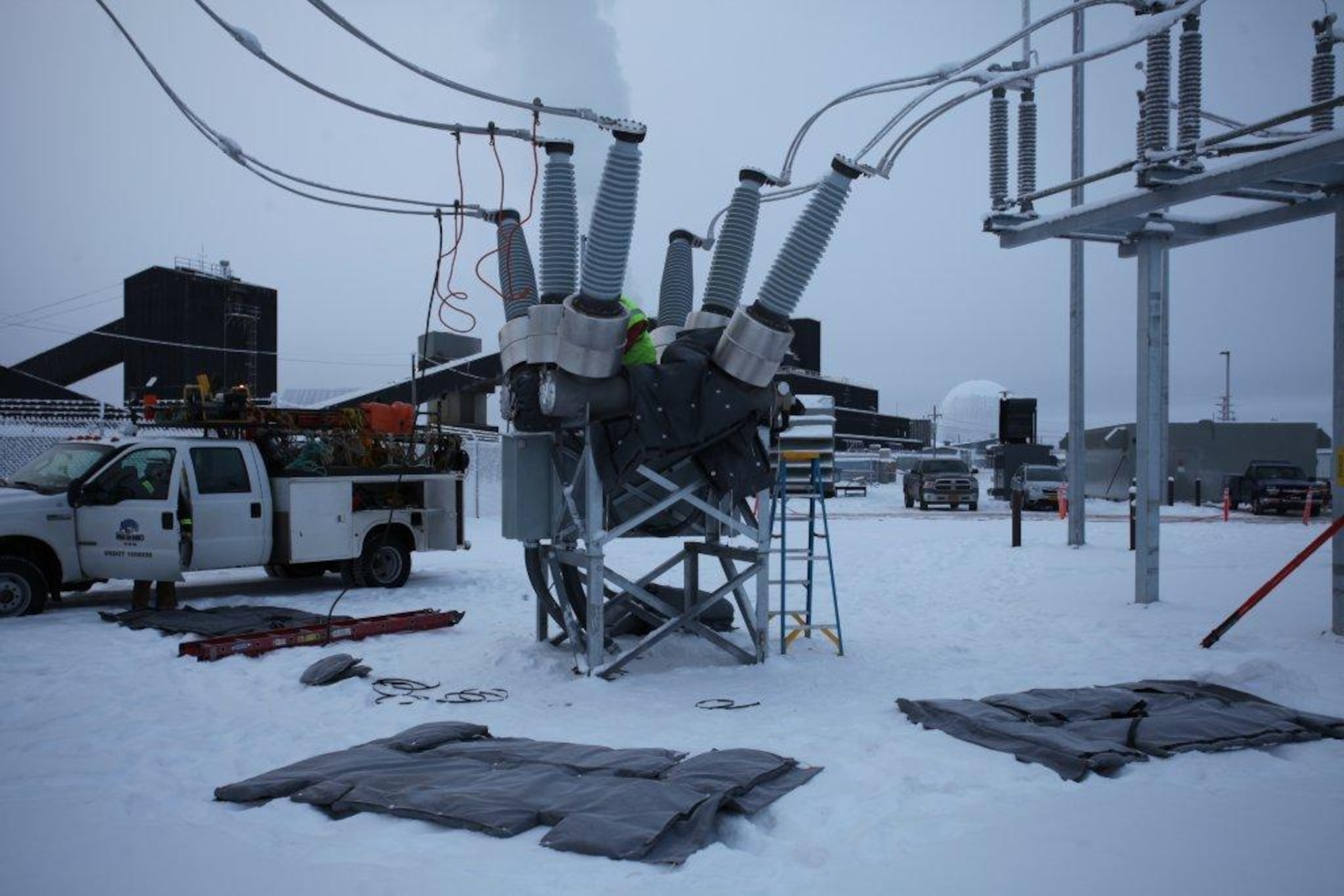 Alaska’s short summer construction window posed a challenge for the Air Force during a recent energy conservation investment project at Clear Air Force Station. With numerous agencies involved in the project — AFCEC, the base, the U.S. Army Corps of Engineers, the State of Alaska, construction contractors and the utility provider — coordination was key to staying on schedule and allowing the base to remain mission focused. Construction began in June 2014 and AFCEC successfully connected the base to the local power grid in December 2015. (Photo courtesy of U.S. Corps of Engineers)