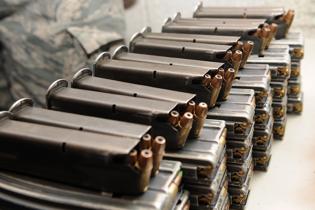 The 633rd Security Forces Squadron armory provides approximately 50 Service members daily with the vital weapons and equipment needed to guard and defend Langley Air Force Base. The SFS armory checks all ammunition to make sure it is accounted for during shift changes. (U.S. Air Force photo by Senior Airman Brittany E. N. Murphy)