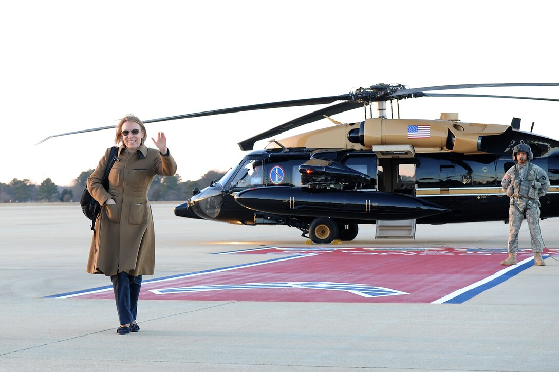 The Honorable Miranda Ballentine, Assistant Secretary of the Air Force for Installations, Environment and Energy, prepares for departure after visiting various locations to obtain and understand the unique missions at Langley Air Force Base, Va., Feb. 18, 2016. Ballentine’s visit focused on the support for ongoing energy programs and joint operational energy modeling and simulation. (U.S. Air Force photo by Senior Airman Brittany E. N. Murphy)