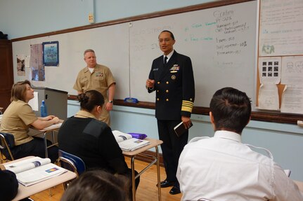 U.S. Navy Adm. Cecil D. Haney, U.S. Strategic Command (USSTRATCOM) commander, challenges Navy Junior Reserve Officer Training Corps (JROTC) cadets to be &ldquo;brave, bold and develop a questioning attitude,&rdquo; during his visit to the Hyman G. Rickover Naval Academy in Chicago, Ill., Feb. 23, 2016. While in Chicago, Haney also attended the Adm. Hyman G. Rickover Leadership Series at the Union League Club of Chicago. The purpose of the Rickover series is to enhance the education, awareness and appreciation of Chicago public schools JROTC cadets in the social, political and cultural dimensions of the nation and the world. One of nine DoD unified combatant commands, USSTRATCOM has global strategic missions, assigned through the Unified Command Plan, which include strategic deterrence; space operations; cyberspace operations; joint electronic warfare; global strike; missile defense; intelligence, surveillance and reconnaissance; combating weapons of mass destruction; and analysis and targeting. (USSTRATCOM photo by U.S. Navy Capt. Pamela S. Kunze)