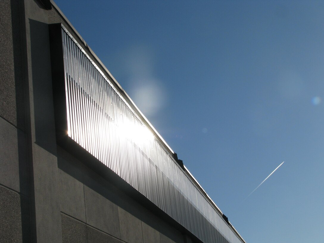 This solar wall will reduce energy costs in the new warehouse at the Defense Distribution Center, Susquehanna, Pennsylvania