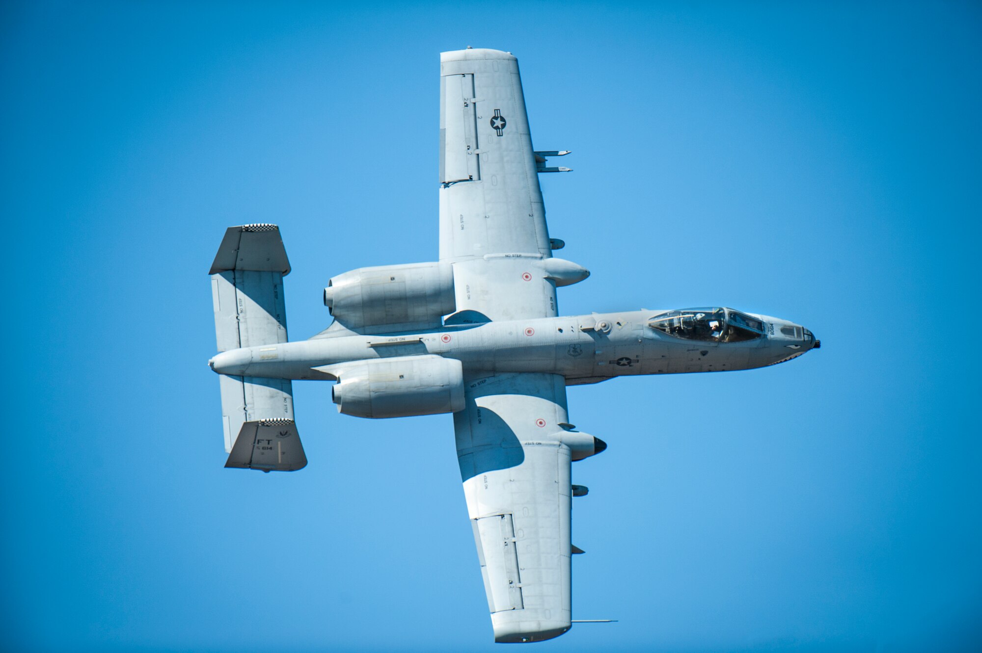 An A-10C Thunderbolt II from the 23d Fighter Group performs a show-of-force maneuver during a training exercise, Feb. 11, 2016, at Moody Air Force Base, Ga. Multiple U.S. Air Force aircraft within Air Combat Command conducted joint aerial training at Grand Bay Bombing and Gunnery Range. During the training, the aircraft conducted tactical air and ground maneuvers, as well as weapons training. (U.S. Air Force photo by Airman 1st Class Lauren M. Johnson/Released)