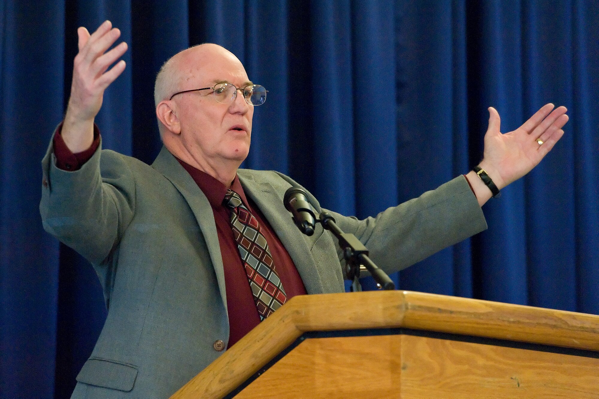 Retired Chaplain (Maj. Gen.) Cecil Richardson, former Chief of Air Force Chaplains, Headquarters U.S. Air Force, Washington, D.C., speaks to Team Dover members, civic leaders and congressional delegates during the National Prayer Luncheon Feb. 18, 2016, at the Landings on Dover Air Force Base, Del. Asking if there were any crew chiefs in attendance, Richardson shared his Crew Chief Prayer he wrote a couple of years ago. (U.S. Air Force photo/Roland Balik)
