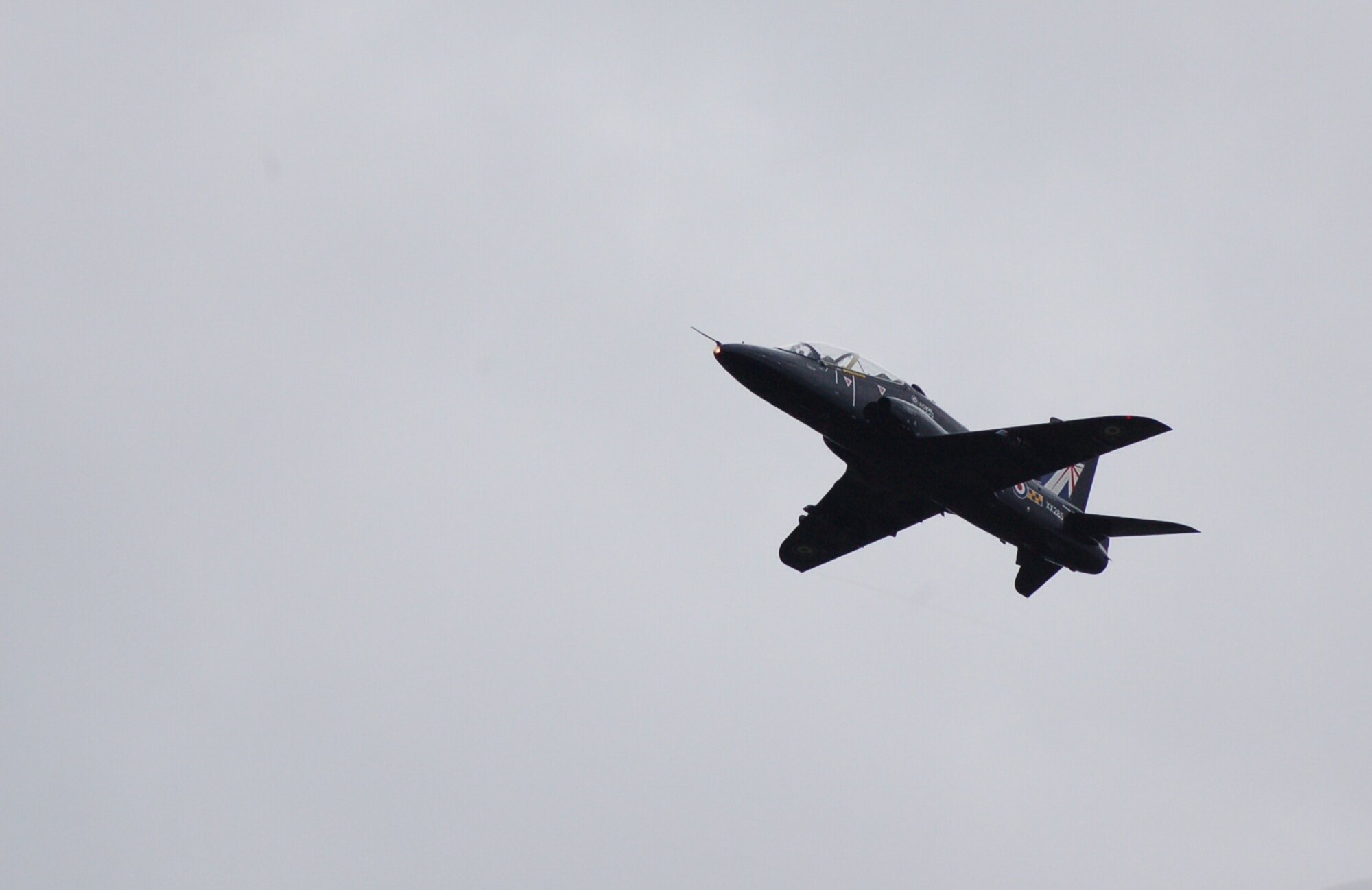 A Royal Air Force Hawk assigned to the 100th Squadron soars over the property of Andrew Aves near Hinderclay, England. Aves, farm owner, supports U.S. and European military training operations on his property year-round. (Courtesy photo)