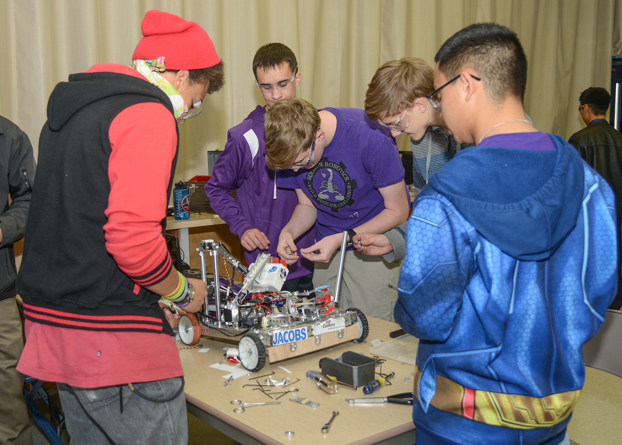 Desert High School robotics team, #7227 Scorpion Robotics, is heading to the L.A. Regional Championship Tournament Feb. 27 in Monrovia, California. (U.S. Air Force photo by Rebecca Amber)