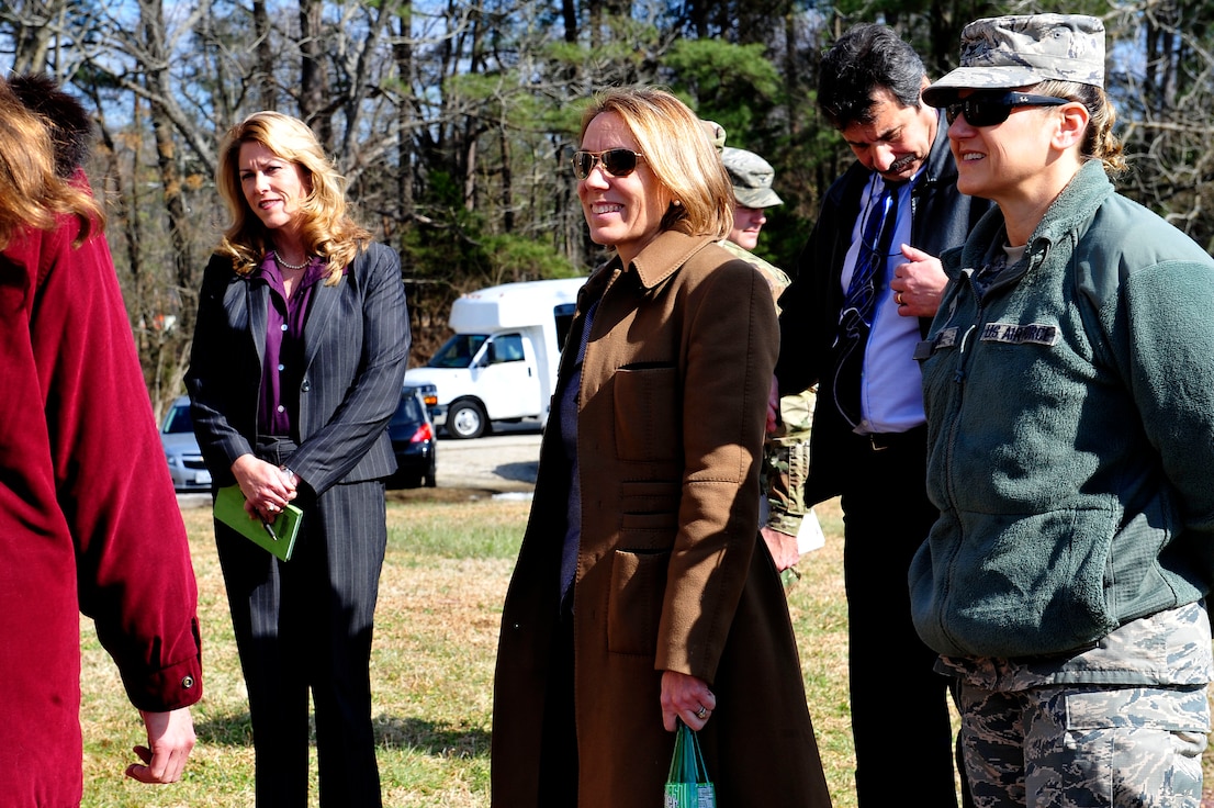 The Honorable Miranda Ballentine, Assistant Secretary of the Air Force for Installations, Environment and Energy, tours the Matthew Jones House at Fort Eustis, Va., Feb. 19, 2016. The Matthew Jones house is the oldest building the Department of Defense owns. (U.S. Air Force photo by Airman 1st Class Breonna Veal)