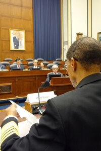 U.S. Navy Adm. Cecil D. Haney, U.S. Strategic Command (USSTRATCOM) commander (right), provides opening comments to the House Armed Services Subcommittee on Strategic Forces in Washington, D.C., Feb. 24, 2016. During the hearing, Haney and the Honorable Brian McKeon, Principal Deputy Under Secretary of Defense for Policy, discussed the U.S. strategic forces posture and answered questions from committee members. One of nine DoD unified combatant commands, USSTRATCOM has global strategic missions, assigned through the Unified Command Plan, which include strategic deterrence; space operations; cyberspace operations; joint electronic warfare; global strike; missile defense; intelligence, surveillance and reconnaissance; combating weapons of mass destruction; and analysis and targeting. (USSTRATCOM photo by U.S. Navy Capt. Pamela S. Kunze)