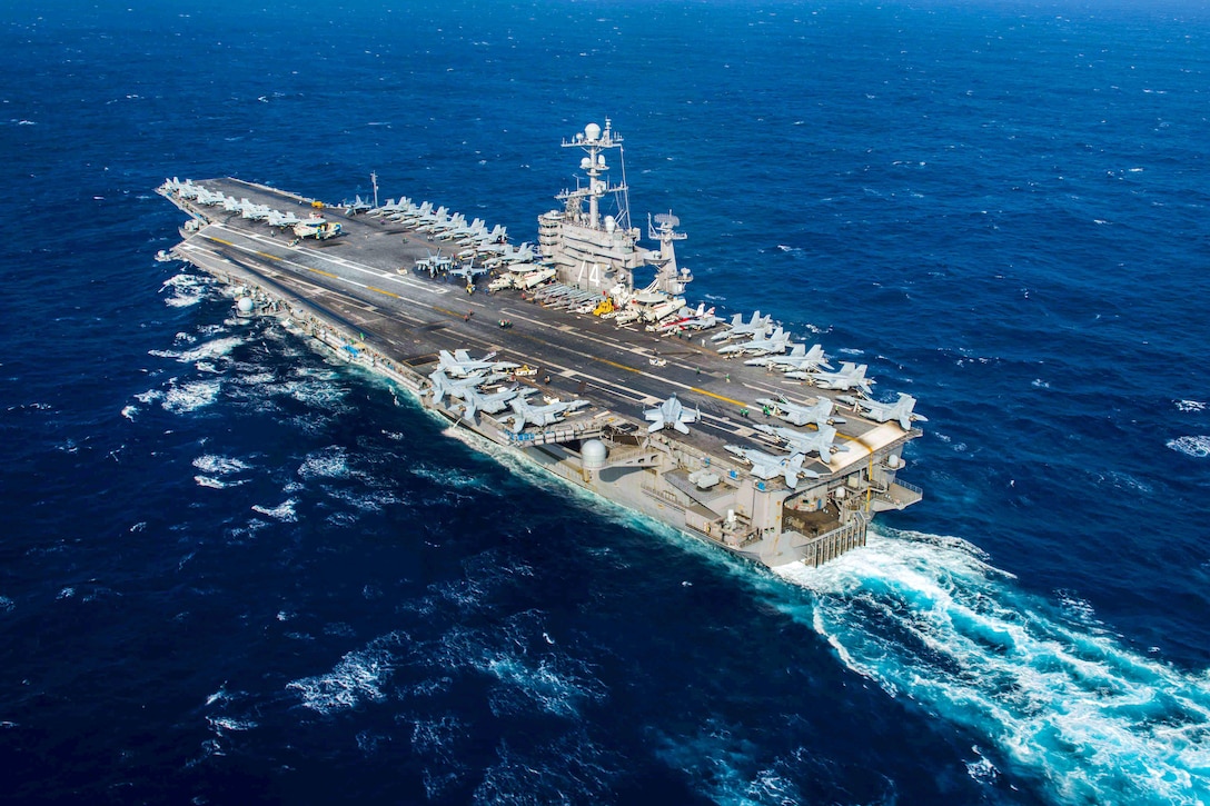 The aircraft carrier USS John C. Stennis sails through the Philippine Sea, Feb. 22, 2016. U.S. Navy photo by Seaman Cole C. Pielop