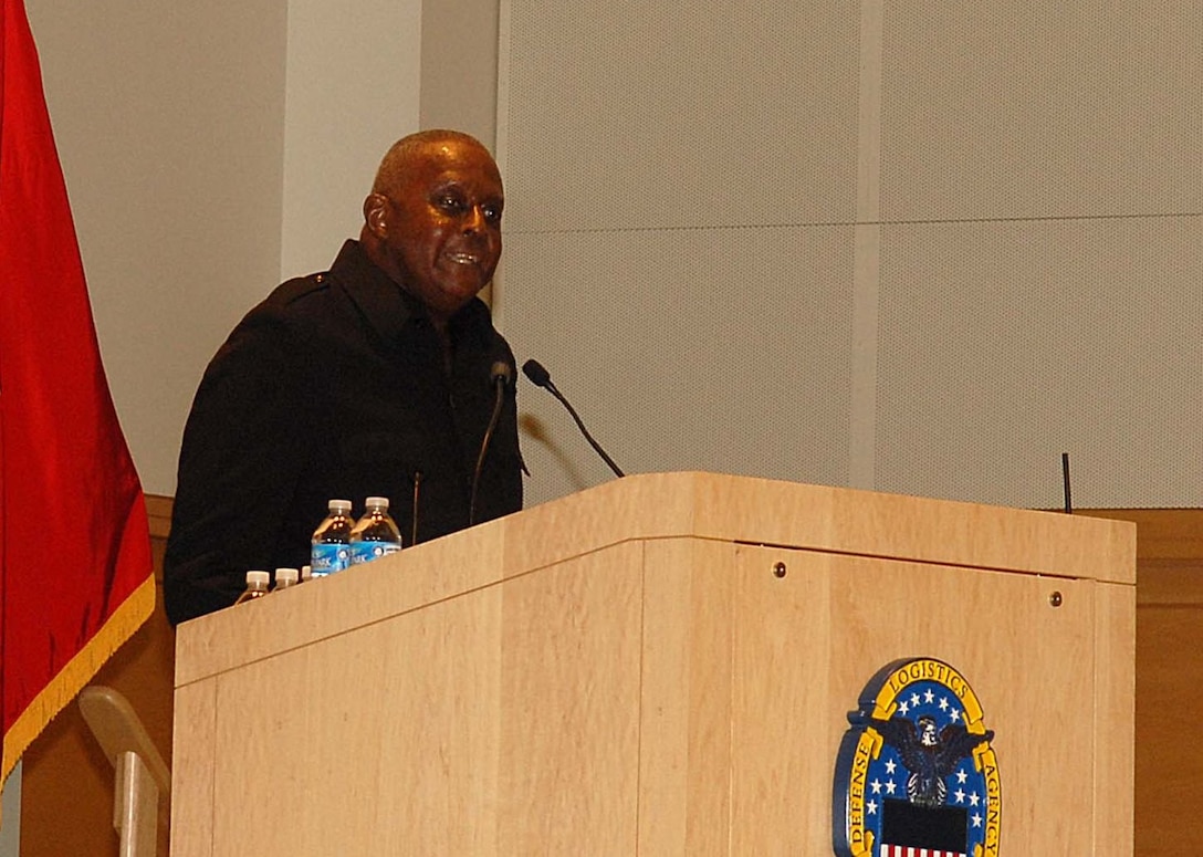 Dr. Arthur E. Thomas encourages Naval Support Activity Philadelphia employees to be resilient during the African American History Month observance event Feb. 18.