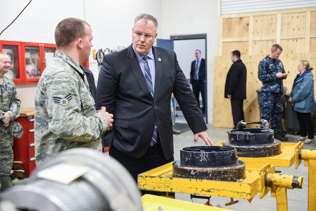 Deputy Defense Secretary Bob Work tours a maintenance facility on F. E. Warren Air Force Base in Wyoming, Feb. 24, 2016. DoD photo by Army Sgt. 1st Class Clydell Kinchen