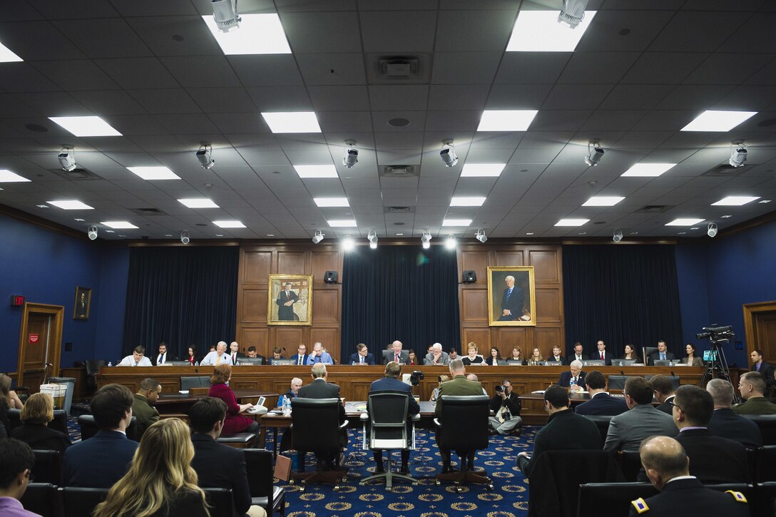 Defense Secretary Ash Carter, center, Marine Corps Gen. Joseph F. Dunford Jr., right, chairman of the Joint Chiefs of Staff, and Defense Department Comptroller Mike McCord testify before the House Appropriations Committee in Washington, D.C., Feb. 25, 2016. DoD photo by Army Staff Sgt. Sean K. Harp