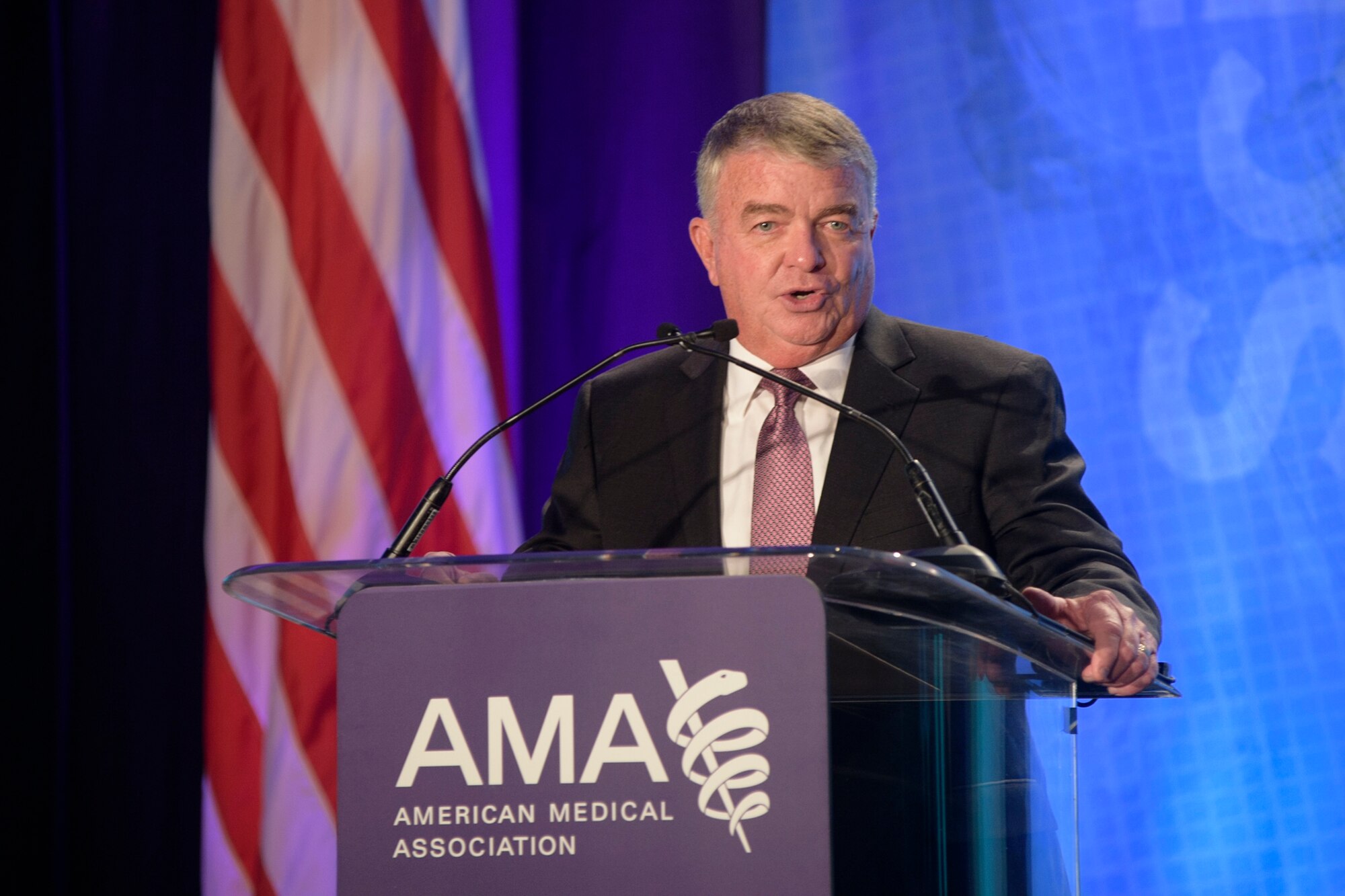 Lt. Gen. (Ret.) Travis delivers remarks after accepting the American Medical Association's Dr. Nathan Davis Award for Outstanding Government Service. (Photo courtesy of Ted Grudzinski/AMA)