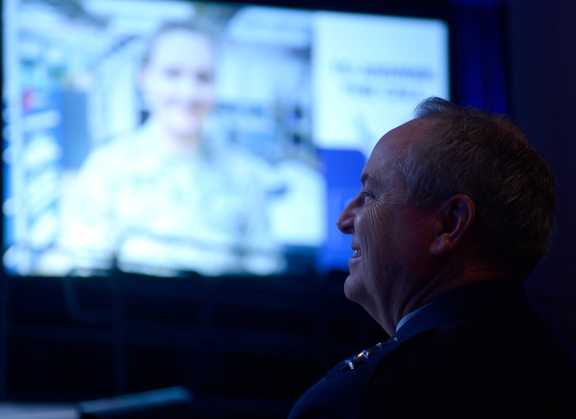 Air Force Chief of Staff Gen. Mark A. Welsh III listens as Chief Master Sgt. of the Air Force James A. Cody gives his enlisted perspective during the Air Force Association's Air Warfare Symposium in Orlando, Fla., Feb. 25, 2016.  (U.S. Air Force photo/Scott M. Ash)