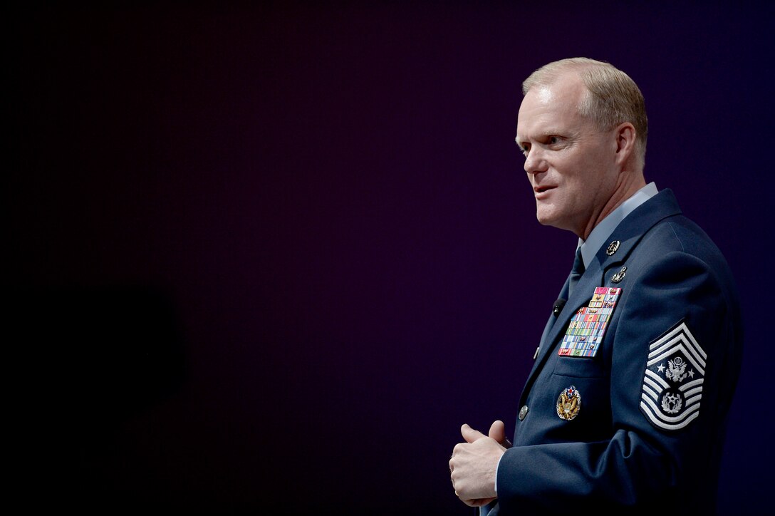 Chief Master Sgt. of the Air Force James A. Cody gives his enlisted perspective during the Air Force Association's Air Warfare Symposium in Orlando, Fla., Feb. 25, 2016.  (U.S. Air Force photo/Scott M. Ash)