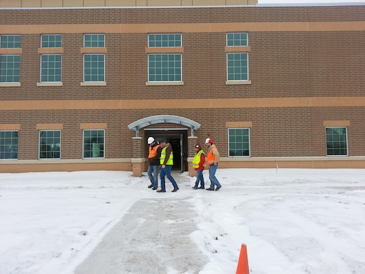 Army Corps of Engineers and Accel/Pacific Joint Venture conduct a site visit at the Fort Sheridan Army Reserve Center which is under construction.