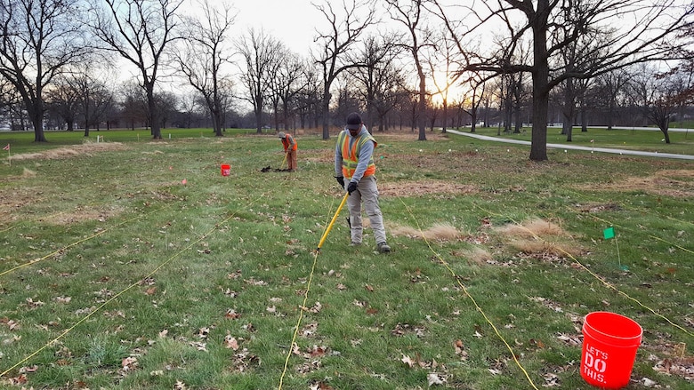 Contractors scan property at Rock Island Arsenal to detect metal objects up to a two-foot depth. In the thorough scan of more than four acres, contractors found two grenades.