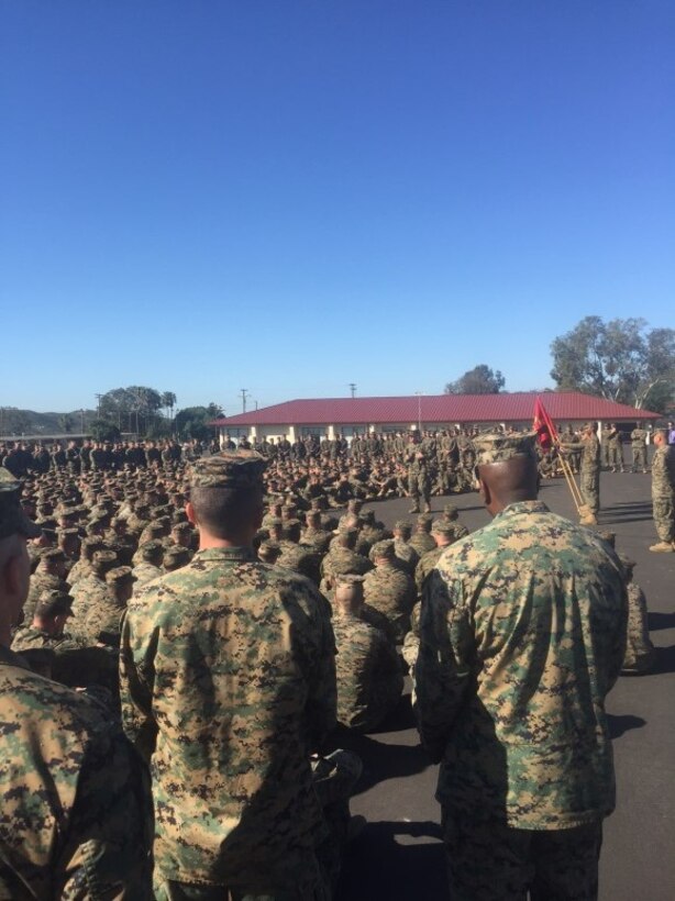 February 25 2016 Camp San Mateo-Colonel Kenneth R. Kassner, the Commanding Officer of Fifth Marine Regiment, addresses the Regiment after presenting several Grizzly Awards to a selected group of Marines and Sailor who distinguished themselves in the performance of their duties from the rest of the Warriors in the Fighting Fifth.