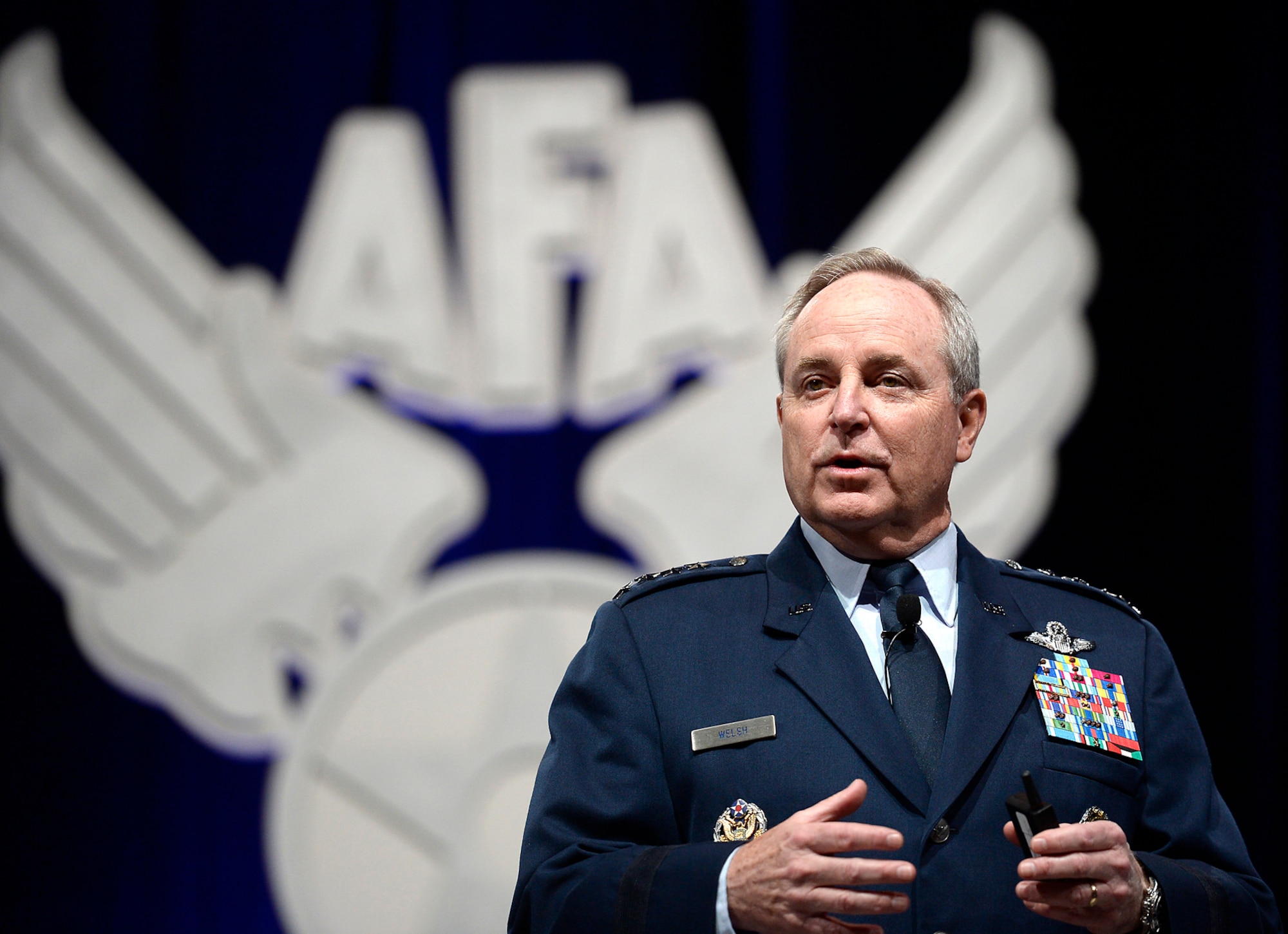 Air Force Chief of Staff Gen. Mark A. Welsh III delivers his "Air Force Update," during the Air Force Association's Air Warfare Symposium in Orlando, Fla., Feb. 25, 2016. (U.S. Air Force photo/Scott M. Ash)