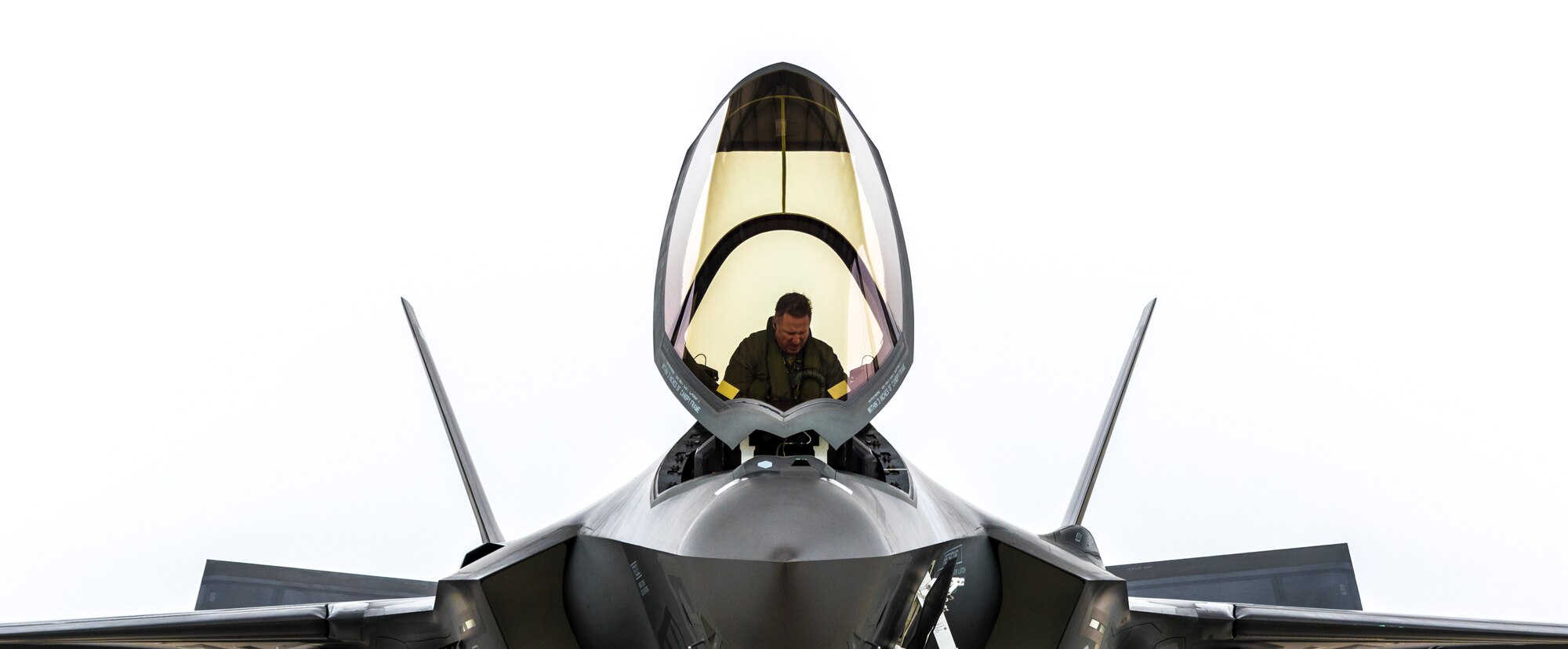 An F-35A team parks the aircraft for the first time at Mountain Home Air Force Base, Idaho, Feb. 8, 2016. The warfighter arrived at the base to conduct operational testing in order to determine its combat capabilities.  (U.S. Air Force photo by Airman 1st Class Connor J. Marth/RELEASED)