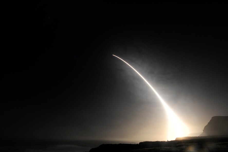 An unarmed LGM-30G Minuteman III intercontinental ballistic missile launches during an operational test Feb. 20, 2016, at Vandenberg Air Force Base, Calif. (U.S. Air Force Photo/Michael Peterson)                