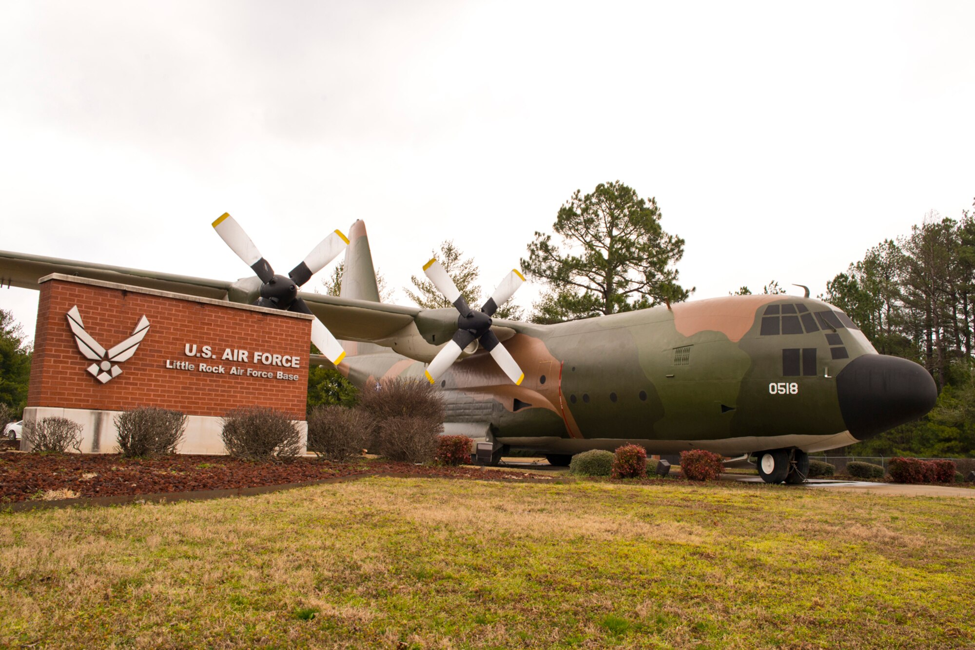 The last “Herk” out of Vietnam before the fall of Saigon in 1975, sits on display in front of the main gate at Little Rock Air Force Base, Ark., Feb. 24, 2016. It served with several Air Force units until it was given to the South Vietnamese Air Force Nov. 2, 1972, under the Military Assistance Program. On April 29, 1975, one day before the fall of Saigon, Maj. Phuong, a South Vietnamese instructor pilot, flew an overloaded aircraft with 452 people on board, from Tan Son Nhut Air Base, Vietnam, to the Utapao Royal Thai Air Force Base in Thailand. (U.S. Air Force photo by Master Sgt. Jeff Walston/Released)