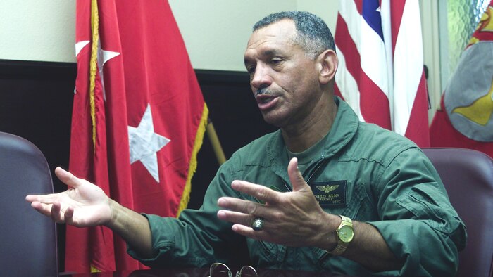 Charles “Charlie” Bolden, the 12th Administrator of the National Aeronautics and Space Administration talks during a meeting at an unknown location and date. Bolden served 34 years on active duty in the Marines as a Naval aviator, spent 14 years as a member of NASA’s Astronaut Office and retired at the rank of major general. 