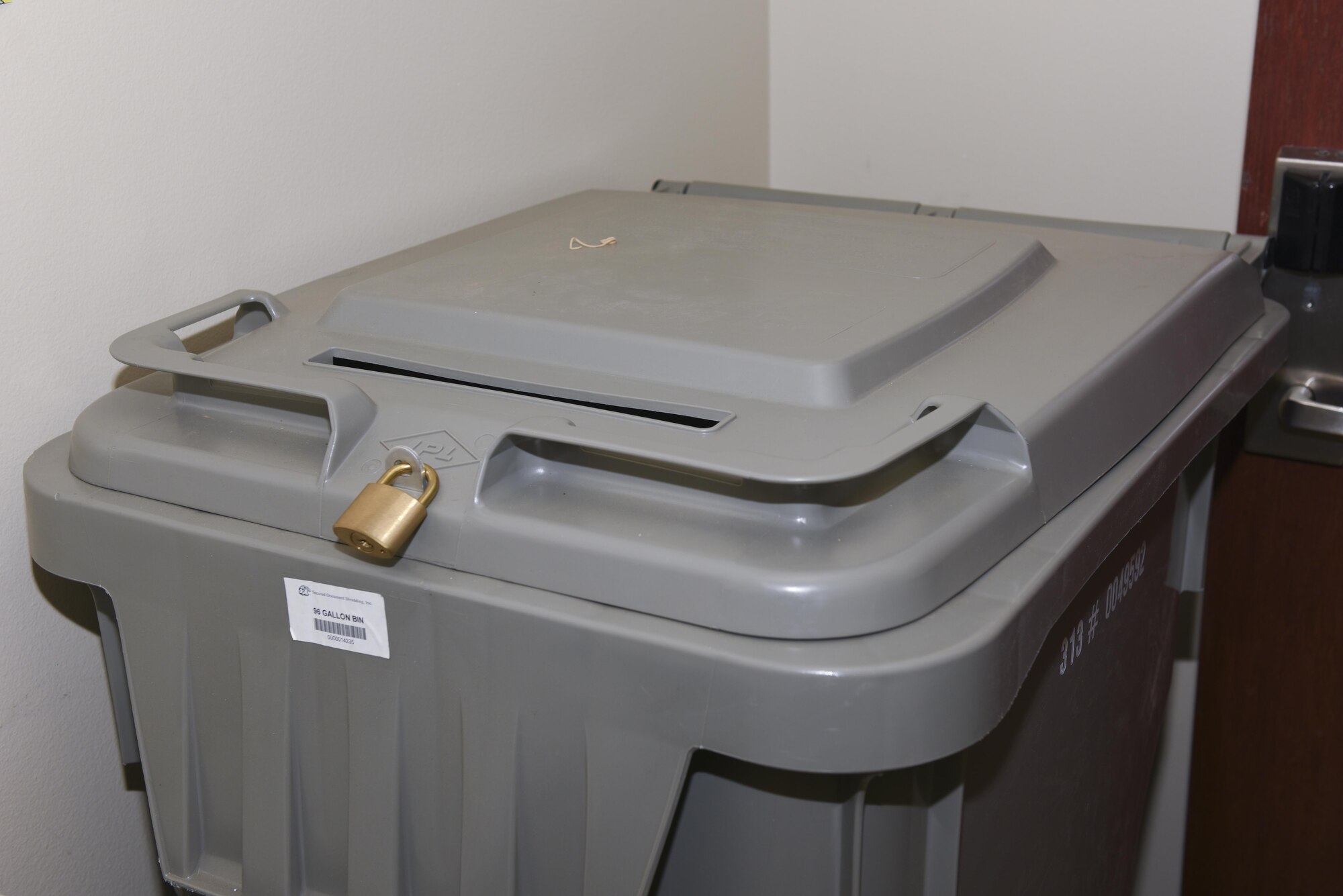 In accordance with the new Integrated Solid Waste Management Contract, Goodfellow Air Force Base is increasing the number of gray bins used for recycling paper from 100 to 200 as of March 1, 2016. The new initiative is driven by Air Force policy to only recycle what is required by law. (U.S. Air Force photo by Airman Chase Sousa/Released)