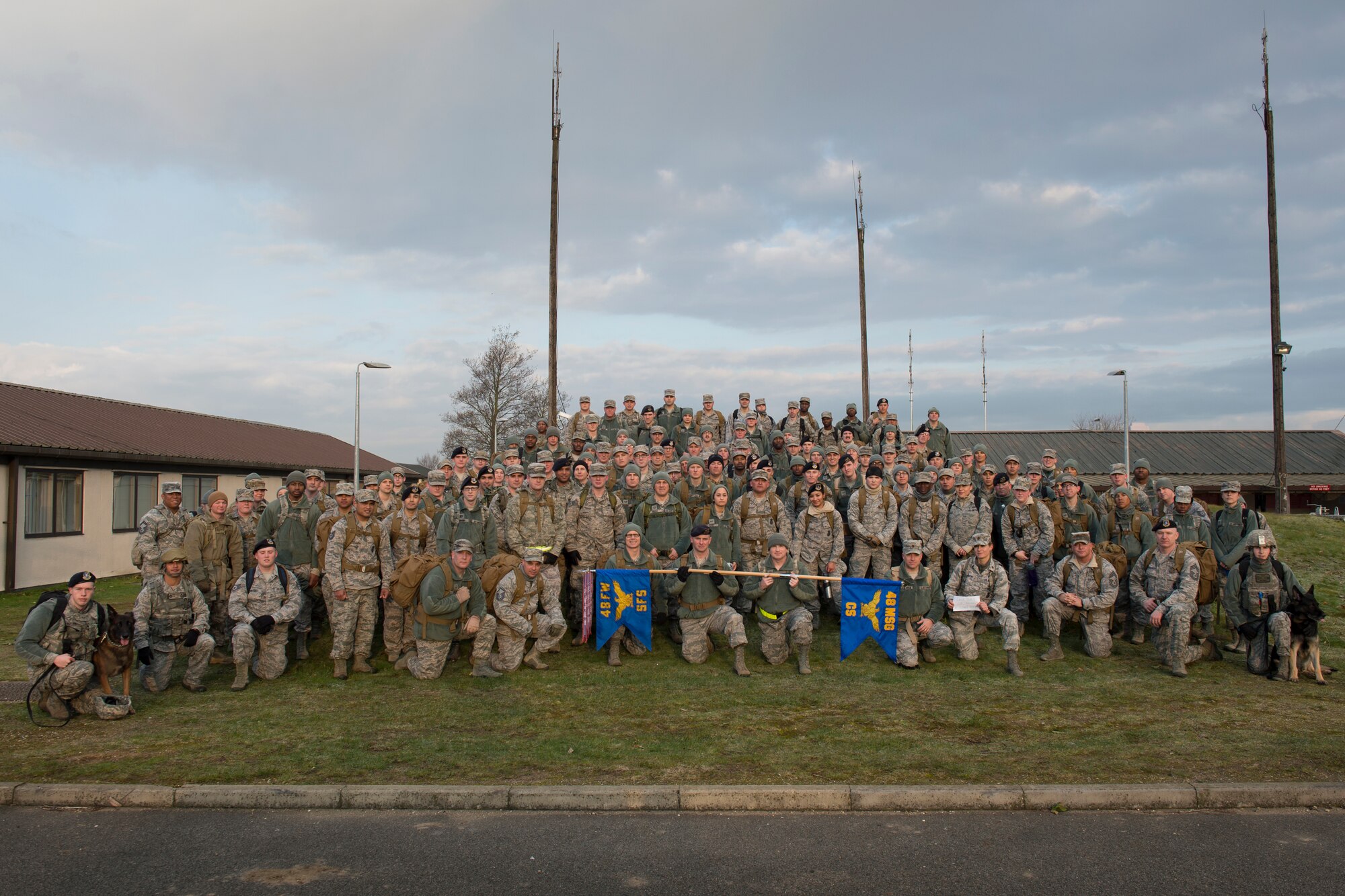 Airmen from the 48th and 100th Security Forces Squadrons, as well as the 48th Communications Squadron participate in a ruck march at Royal Air Force Lakenheath, England, Feb. 25, 2016. The ruck march bolstered camaraderie amongst the participants and physical fitness. (U.S. Air Force photo/Airman 1st Class Erin R. Babis)