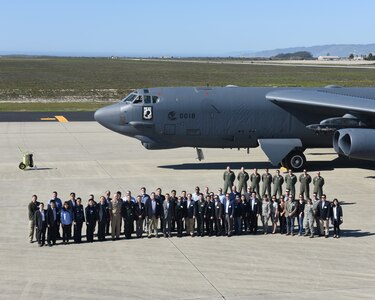 Defense and diplomatic officials from the U.S. and Republic of Korea (ROK) pose for a photo in front of a B-52 Stratofortress, after touring the heavy bomber at Vandenberg Air Force Base, Calif., Feb. 26, 2016. The B-52 tour was part of the fifth annual Deterrence Strategy Committee (DSC), a three-day event hosted by the U.S. at Vandenberg, and consisted of site visits, panel discussions, and a government-to-government Table Top Exercise (TTX). The DSC strengthens the U.S.-ROK alliance by leveraging the full range of plans, posture and capabilities between the two nations, and enhances the partnership through improved planning, command and control, exercises, training and capability development. The delegation also observed an unarmed Minuteman III intercontinental ballistic missile (ICBM) operational test launch. One of nine DoD unified combatant commands, USSTRATCOM has global strategic missions, assigned through the Unified Command Plan, which include strategic deterrence; space operations; cyberspace operations; joint electronic warfare; global strike; missile defense; intelligence, surveillance and reconnaissance; combating weapons of mass destruction; and analysis and targeting. (U.S. Air Force photo/Mr. Michael Peterson, 30th Space Wing Public affairs)