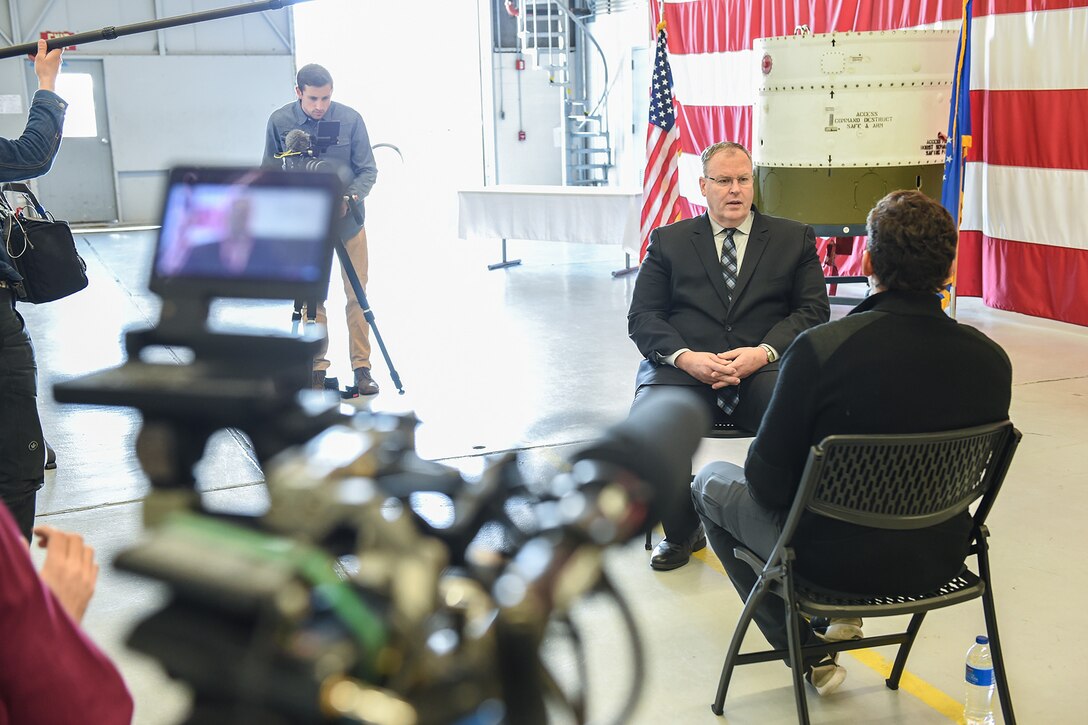 Deputy Defense Secretary Bob Work conducts an interview with Vice News on Vandenberg Air Force Base, Calif., Feb. 26, 2016. DoD photo by Army Sgt. 1st Class Clydell Kinchen