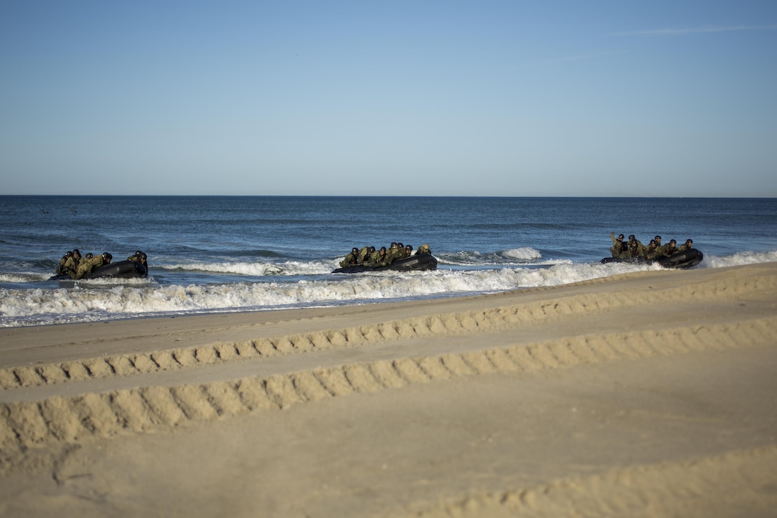 U.S. Marines and Japanese soldiers conduct a beach landing as part of Exercise Iron Fist 2016 training at Marine Corps Base Camp Pendleton, Calif., Feb. 24, 2016. The Marines are assigned to 1st Reconnaissance Battalion. U.S. Marine Corps photo by Lance Cpl. Ryan Kierkegaard