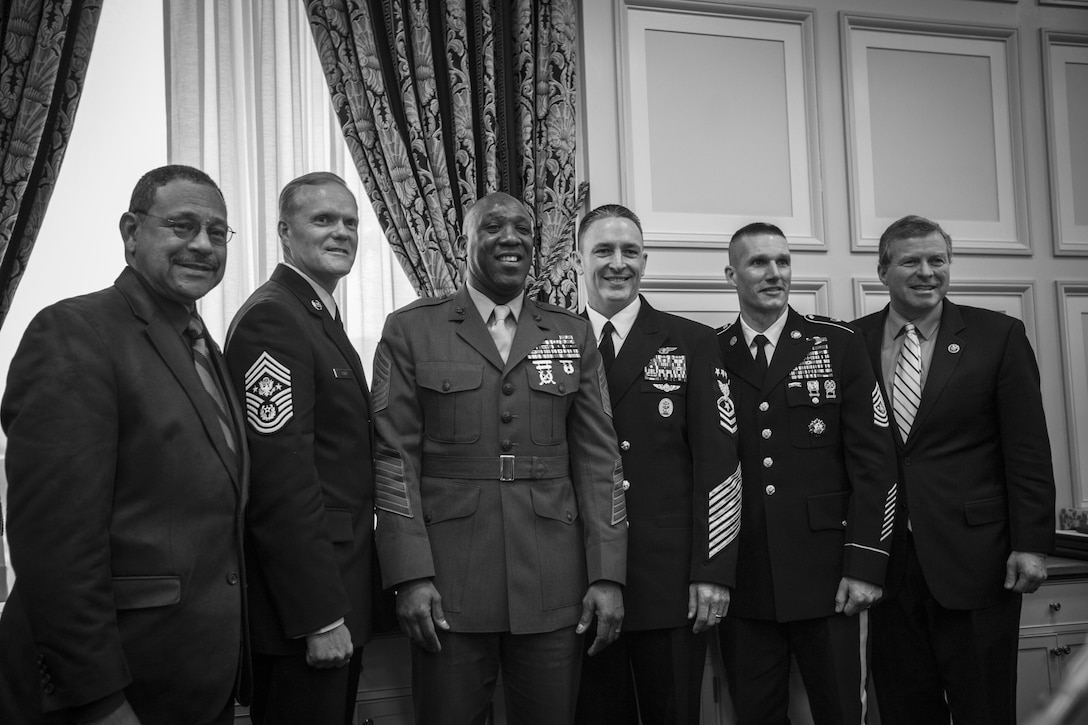 The 18th Sergeant Major of the Marine Corps, Ronald L. Green, delivers his testimony on Capitol Hill, Washington D.C., Feb. 26, 2016. Alongside other Service Chiefs, Sgt. Maj. Green testified on quality of life issues within the military before the Committee on Appropriations, Military Construction, U.S. House of Representatives. (U.S. Marine Corps photo by Sgt. Melissa Marnell, Office of the Sergeant Major of the Marine Corps/Released)