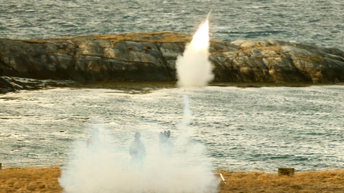 A U.S. Marine with 2nd Low Altitude Air Defense Battalion, 2nd Marine Expeditionary Brigade fires the Stinger missile system during a live-fire event in Ørland, Norway, Feb. 24, 2016. The live-fire event was held in preparation for Exercise Cold Response 16, featuring 12 NATO allies and partner nations and approximately 16,000 troops. 