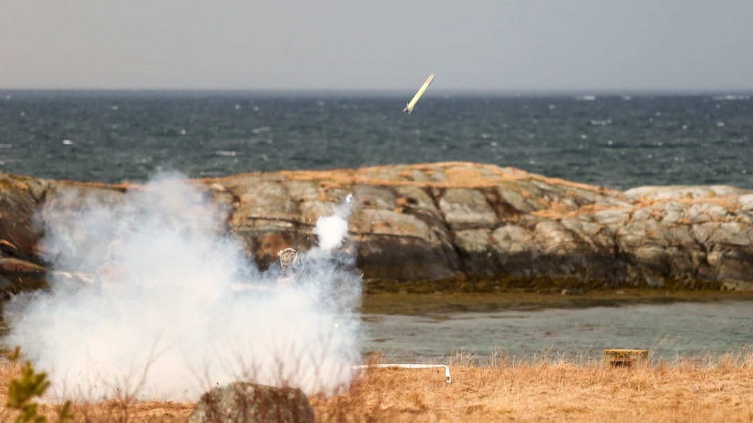 A U.S. Marine Corps Stinger missile prepares to ignite its flight motor as it's launched during a live-fire event in Ørland, Norway, Feb. 24, 2016. During this event, the Marines and the Norwegian military worked side-by-side as they took to the firing line to put their equipment to the test. The live-fire event was held in preparation for Exercise Cold Response 16, featuring 12 NATO allies and partner nations and approximately 16,000 troops. 