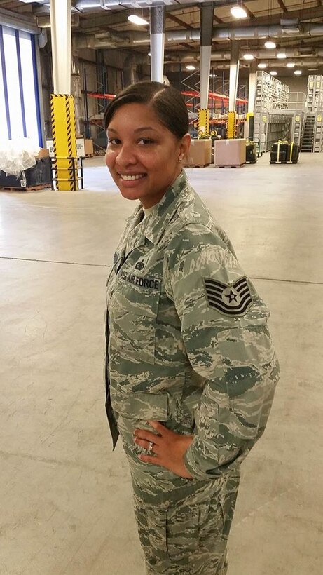 On Feb. 7, Defense Logistics Agency Distribution Bahrain’s Adreana Freeman-Irons pinned on the rank of Air Force Technical Sergeant. 