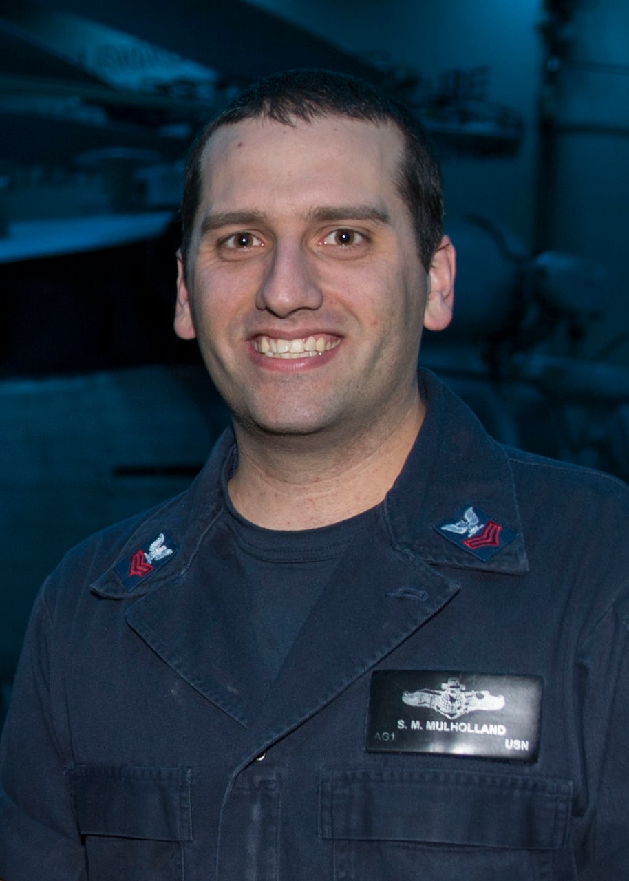 Navy Petty Officer 1st Class Shawn Mulholland is an aerographer’s mate with the Meteorological and Oceanographic Team aboard the amphibious assault ship USS Bonhomme Richard at sea in the Pacific Ocean, Feb. 23, 2016. Navy photo by Petty Officer 3rd Class Jeanette Mullinax