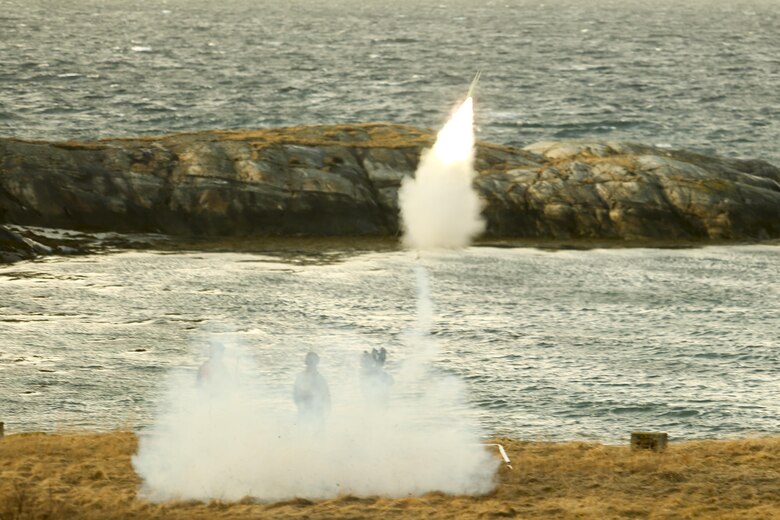 A U.S. Marine with 2nd Low Altitude Air Defense Battalion, 2nd Marine Expeditionary Brigade fires the Stinger missile system during a live-fire event in Ørland, Norway, Feb. 24, 2016. The live-fire event was held in preparation for Exercise Cold Response 16, featuring 12 NATO allies and partner nations and approximately 16,000 troops. (U.S. Marine Corps photo by Cpl. Dalton A. Precht/released)